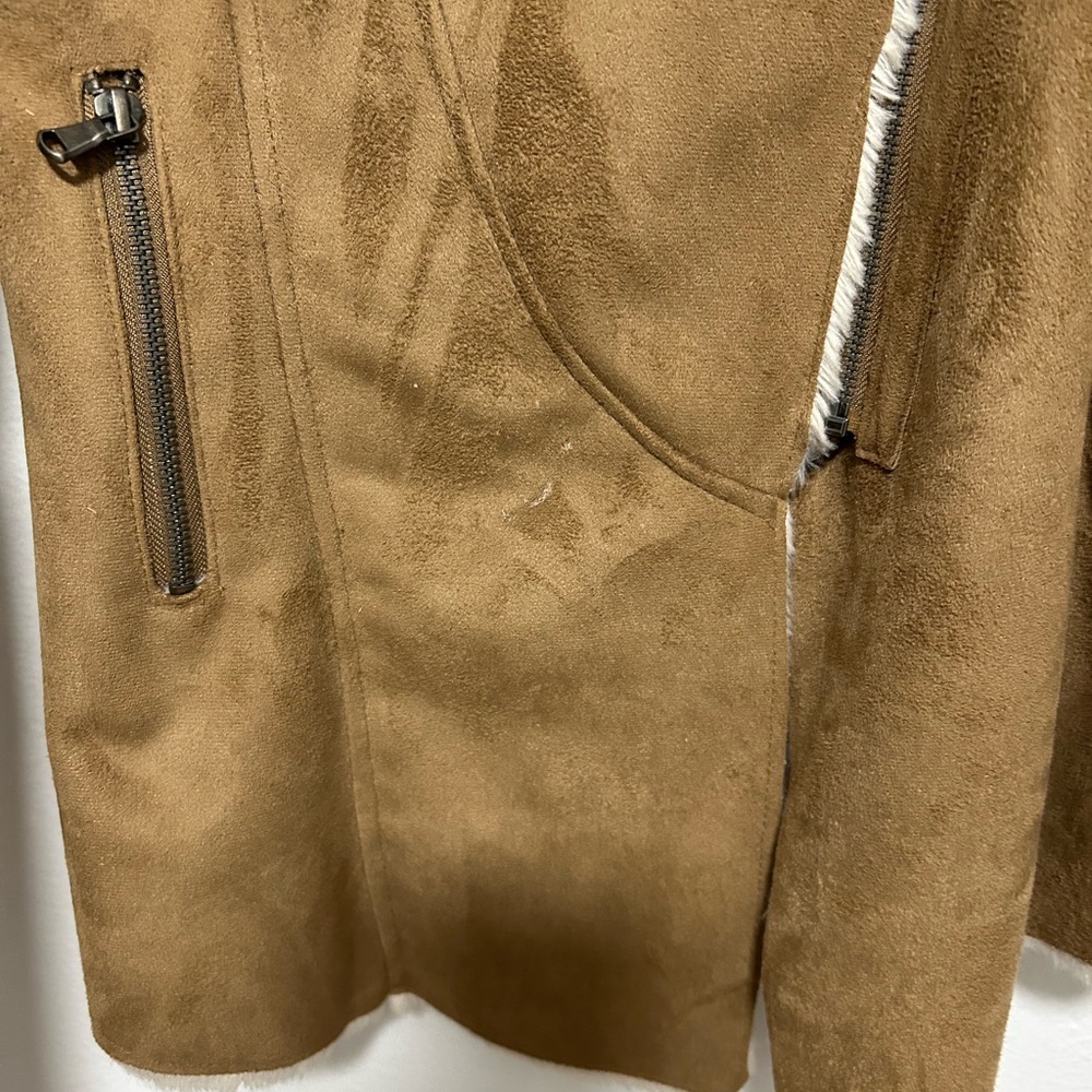 Lovestitch Faux Suede Zip Drapey Asymmetrical Jacket Faux Fur Lined Small - Picture 4 of 9